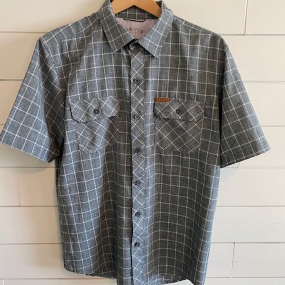 Z ORVIS Classic Collection Men's Button-Up Short Sleeve Shirt – Sz M –Gray/White - Picture 7 of 7